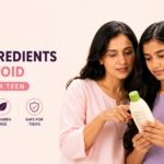 Parent and teen checking shampoo ingredients to avoid harmful chemicals in teen hair care products