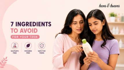 Parent and teen checking shampoo ingredients to avoid harmful chemicals in teen hair care products
