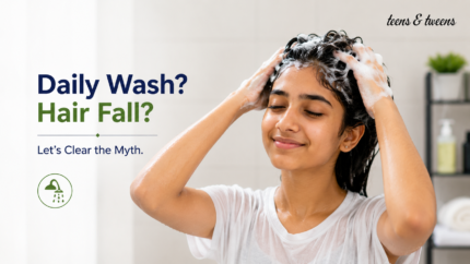 Does washing hair daily cause hair fall in teens? Indian teenager washing hair with shampoo