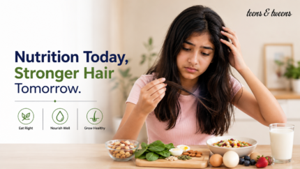 Nutritional deficiency hair fall in teens: Indian teenager concerned about hair loss and healthy nutrition